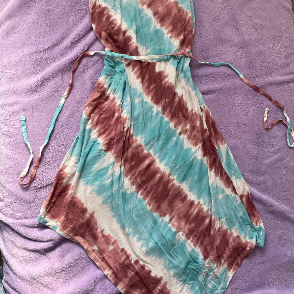Cato Blue and Brown Tie-Dye Dress